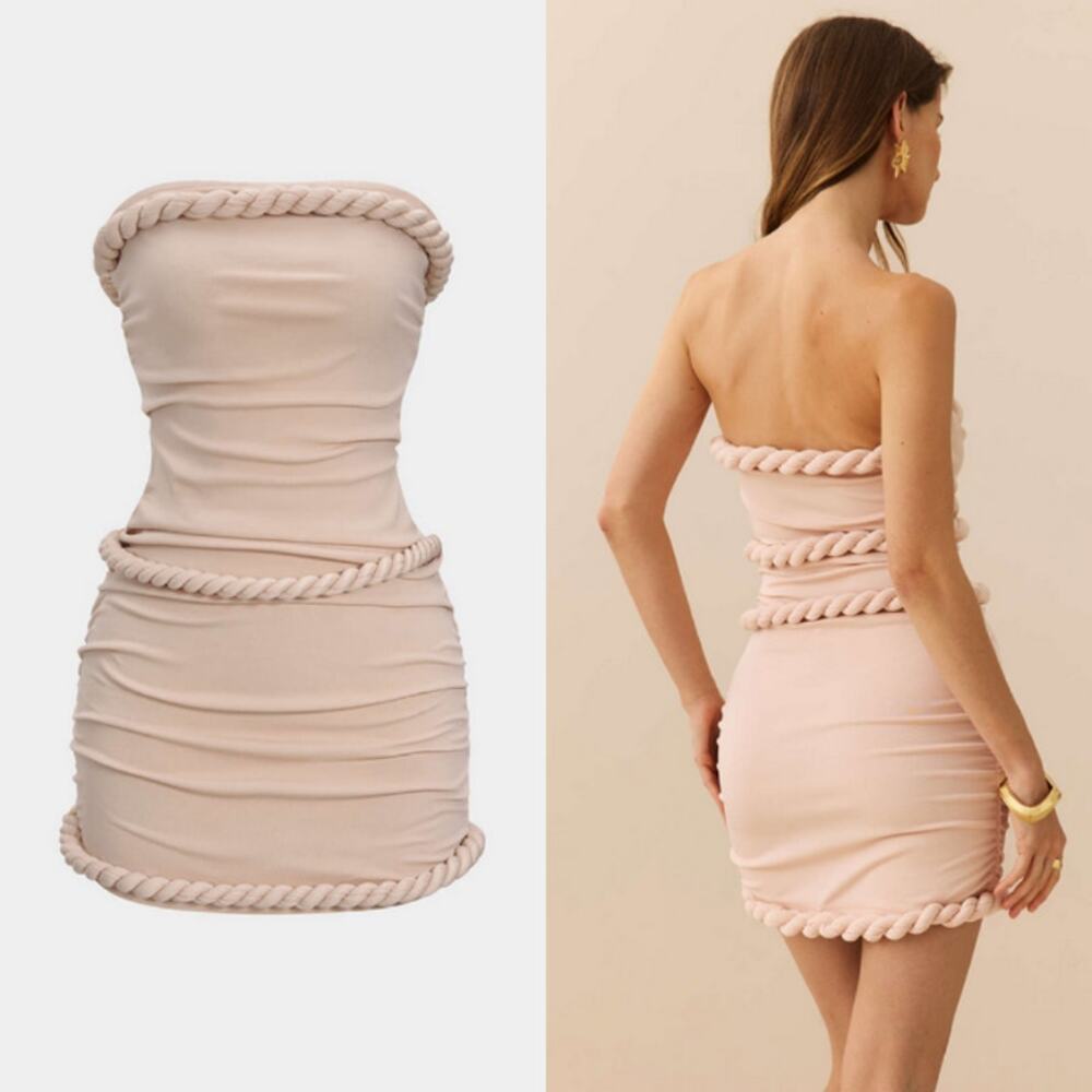 Micas NEW Twist Knot Strapless Sleeveless Mini Dress XS Dusty Rose Wedding Party